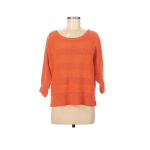 Liz Claiborne Textured Striped Orange 3/4 Sleeve Scoop Neck Sweater Medium